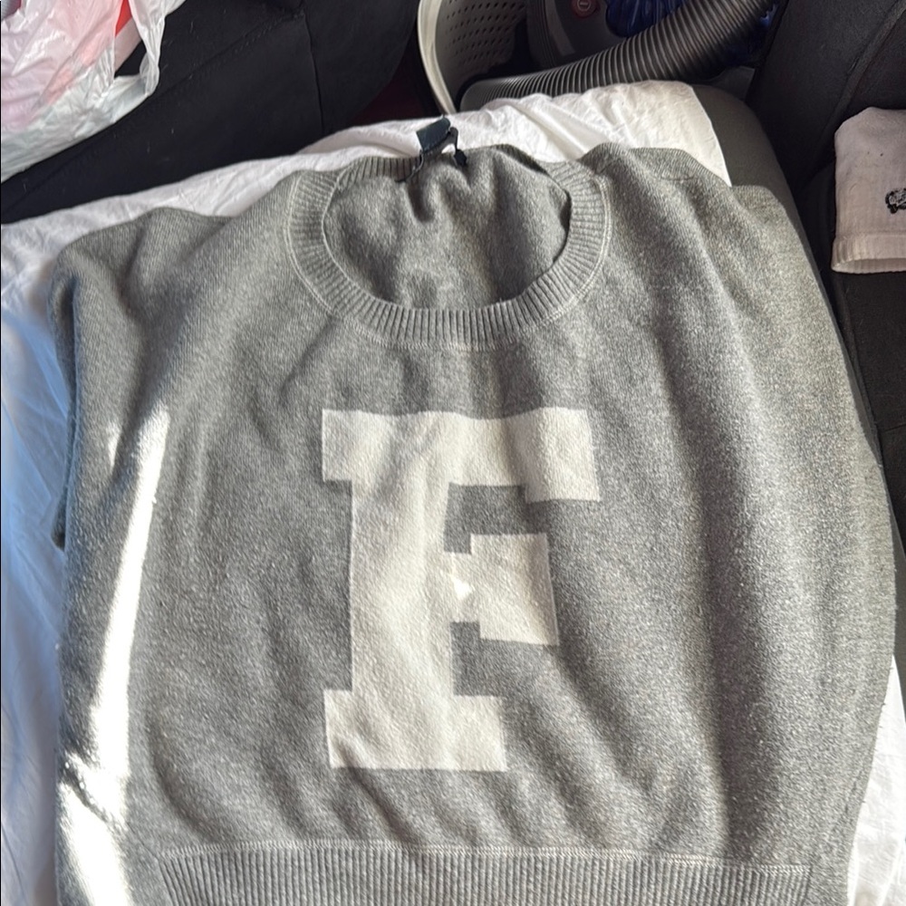 French Connection Gray and White Crewneck Sweater